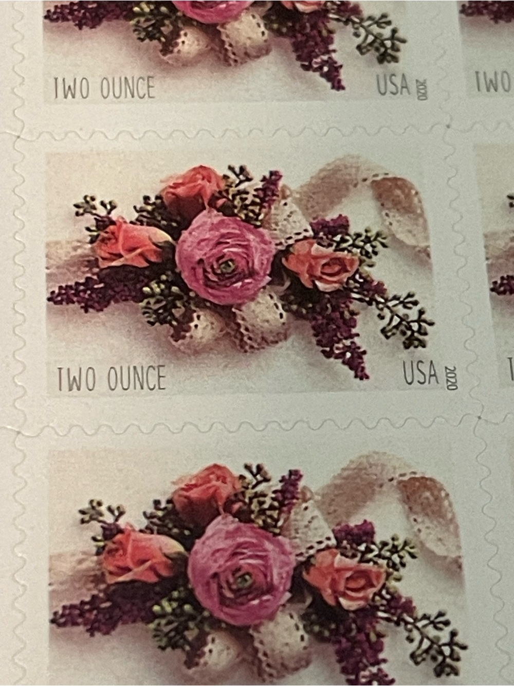 3 Garden Corsage 2 Oz. Forever Stamp Sheets 60 Total Perfect for Wedding Invite - Picture 4 of 4